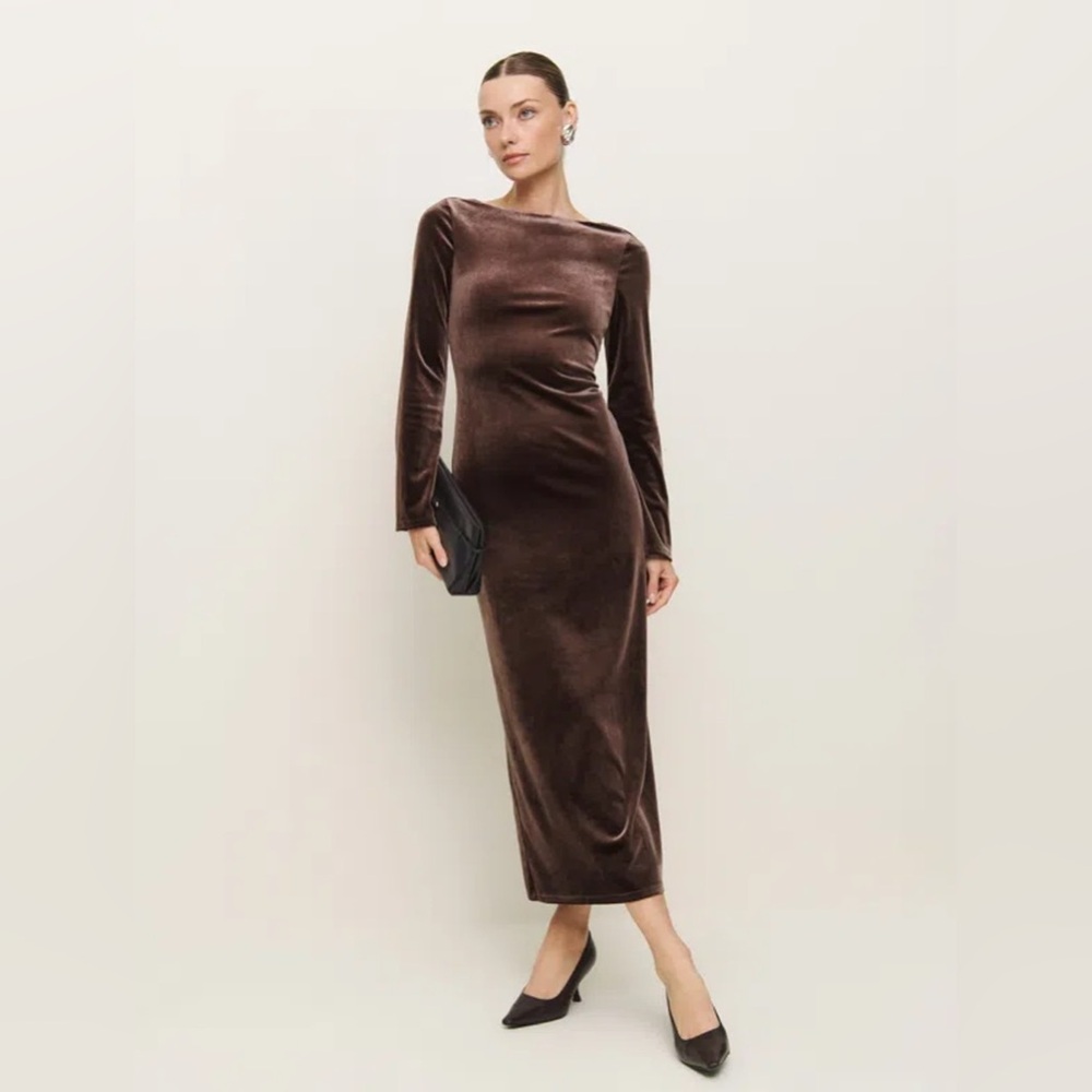 Reformation Brown Velvet Long-Sleeve Maxi Dress